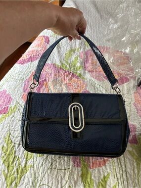 White House Black Market Navy Blue Shoulder Bag with Silver Hardware NWOT